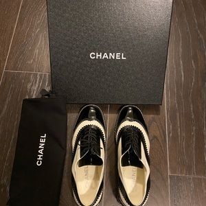 Chanel Black and White Leather Oxfords